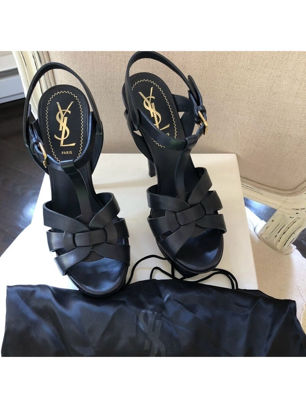 Saint Laurent Paris (YSL) Tribute Platform Sandals | Midnight Navy | EU 35